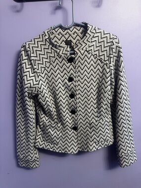 Nicole Black & White Chevron Button-Front Jacket